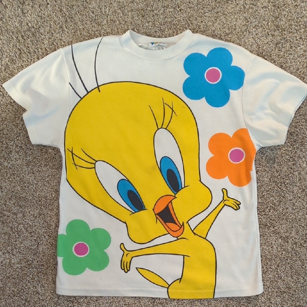 Vintage Looney Tunes Tweety Bird Floral White Tee - Short Sleeve
